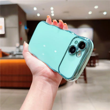 For iPhone 15 Case Curly Wave Frame Shape Electroplating TPU Back Cover
