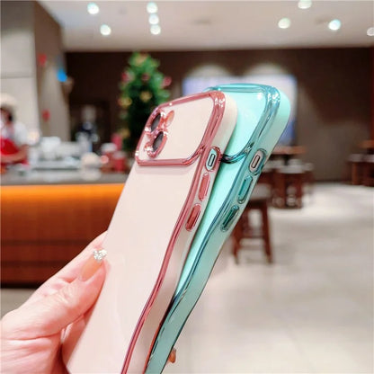 For iPhone 15 Case Curly Wave Frame Shape Electroplating TPU Back Cover