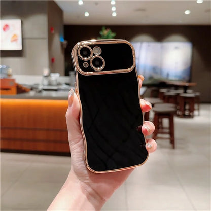 For iPhone 15 Case Curly Wave Frame Shape Electroplating TPU Back Cover