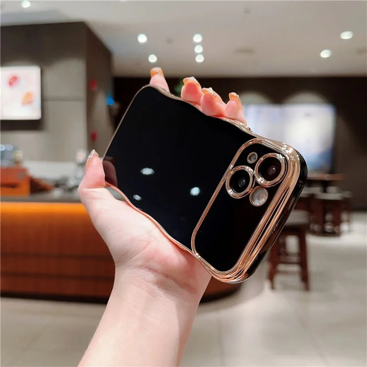 For iPhone 15 Case Curly Wave Frame Shape Electroplating TPU Back Cover