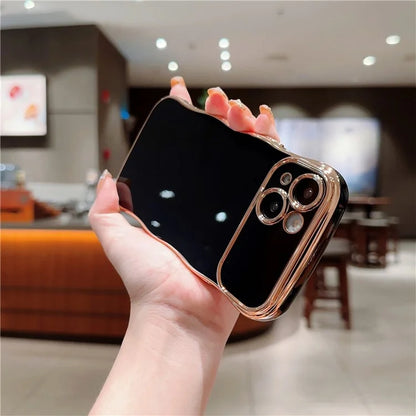 For iPhone 15 Case Curly Wave Frame Shape Electroplating TPU Back Cover