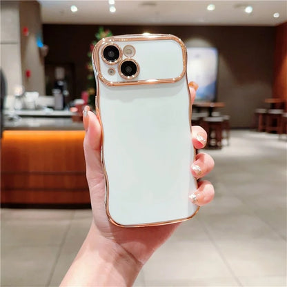 For iPhone 15 Case Curly Wave Frame Shape Electroplating TPU Back Cover