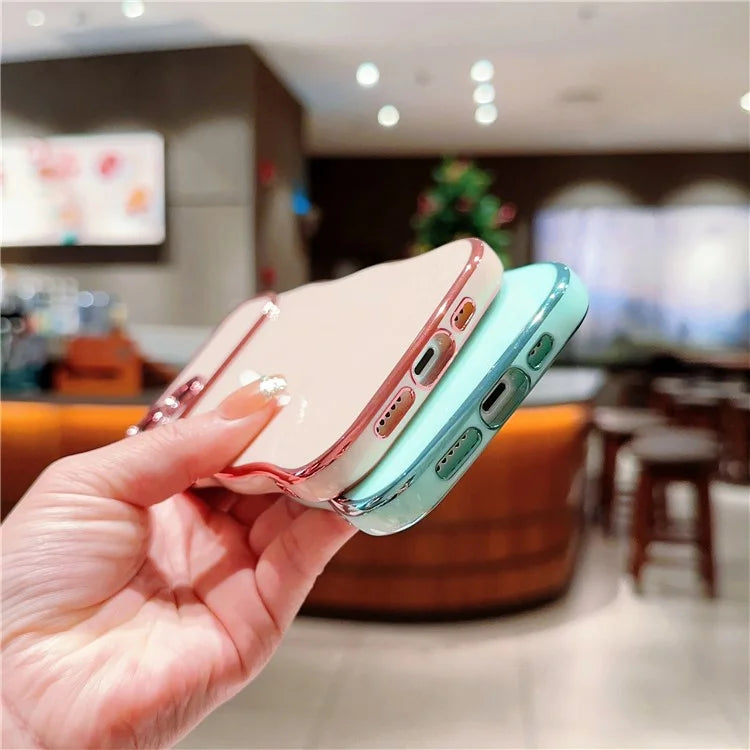 For iPhone 15 Case Curly Wave Frame Shape Electroplating TPU Back Cover
