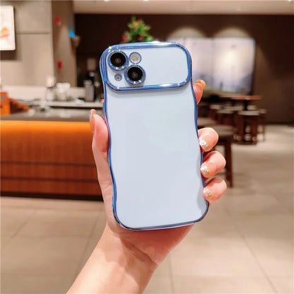 For iPhone 15 Case Curly Wave Frame Shape Electroplating TPU Back Cover