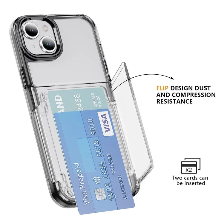 For iPhone 13 / 14 Case TPU + Acrylic Phone Cover with Card Holder Kickstand