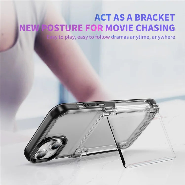 For iPhone 13 / 14 Case TPU + Acrylic Phone Cover with Card Holder Kickstand