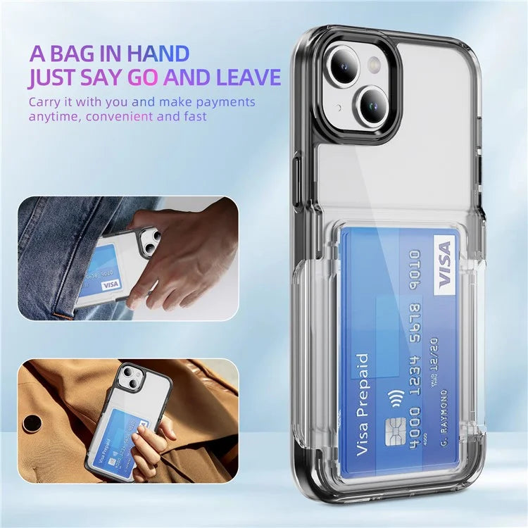 For iPhone 13 / 14 Case TPU + Acrylic Phone Cover with Card Holder Kickstand