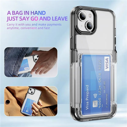 For iPhone 13 / 14 Case TPU + Acrylic Phone Cover with Card Holder Kickstand
