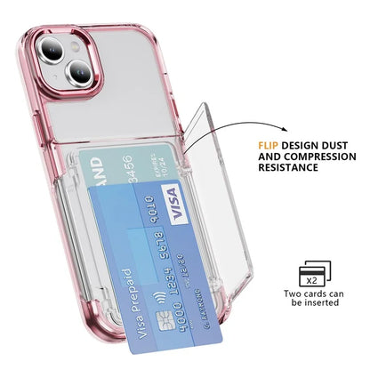 For iPhone 13 / 14 Case TPU + Acrylic Phone Cover with Card Holder Kickstand