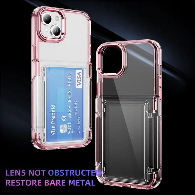 For iPhone 13 / 14 Case TPU + Acrylic Phone Cover with Card Holder Kickstand