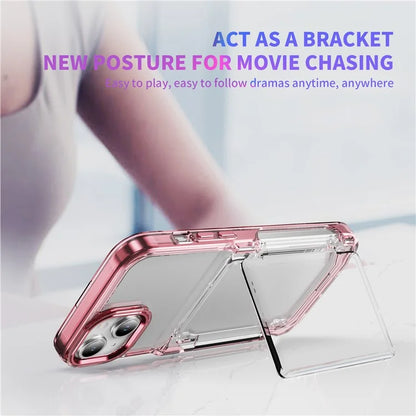 For iPhone 13 / 14 Case TPU + Acrylic Phone Cover with Card Holder Kickstand