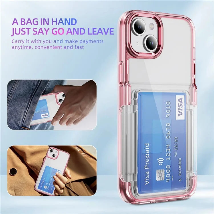 For iPhone 13 / 14 Case TPU + Acrylic Phone Cover with Card Holder Kickstand