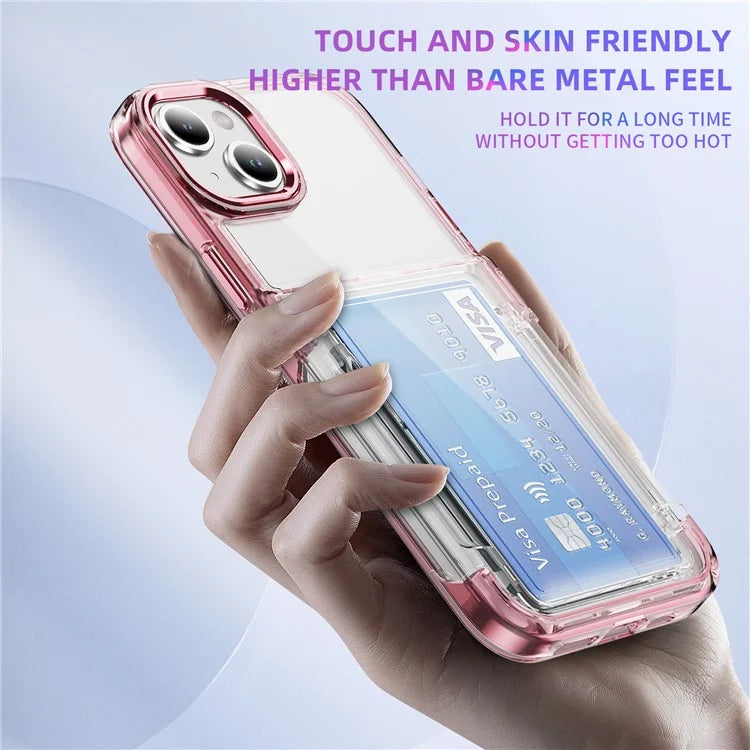 For iPhone 13 / 14 Case TPU + Acrylic Phone Cover with Card Holder Kickstand