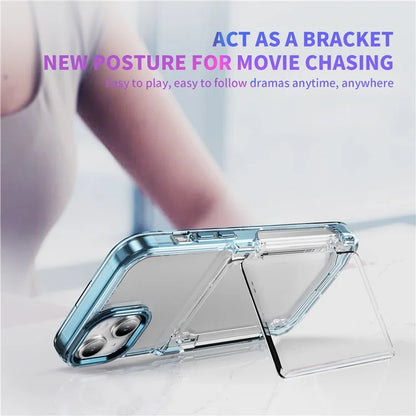For iPhone 13 / 14 Case TPU + Acrylic Phone Cover with Card Holder Kickstand