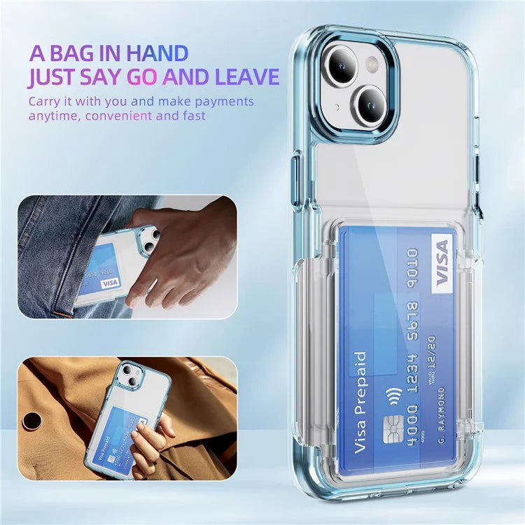 For iPhone 13 / 14 Case TPU + Acrylic Phone Cover with Card Holder Kickstand