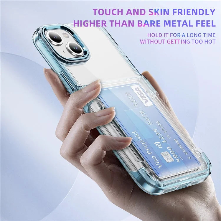 For iPhone 13 / 14 Case TPU + Acrylic Phone Cover with Card Holder Kickstand