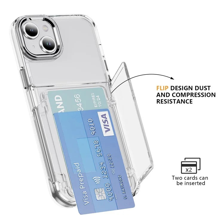 For iPhone 13 / 14 Case TPU + Acrylic Phone Cover with Card Holder Kickstand