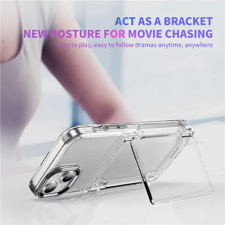 For iPhone 13 / 14 Case TPU + Acrylic Phone Cover with Card Holder Kickstand