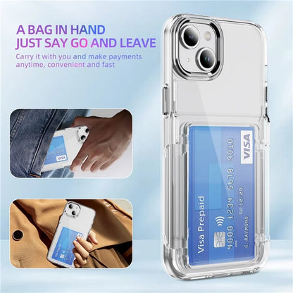 For iPhone 13 / 14 Case TPU + Acrylic Phone Cover with Card Holder Kickstand