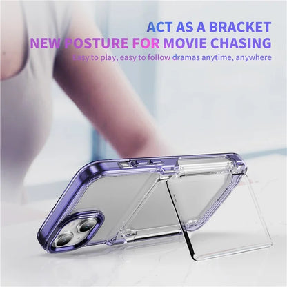 For iPhone 13 / 14 Case TPU + Acrylic Phone Cover with Card Holder Kickstand