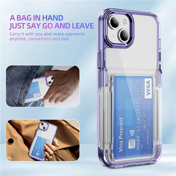 For iPhone 13 / 14 Case TPU + Acrylic Phone Cover with Card Holder Kickstand