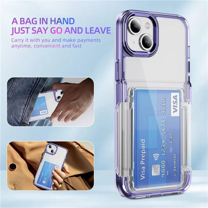 For iPhone 13 / 14 Case TPU + Acrylic Phone Cover with Card Holder Kickstand