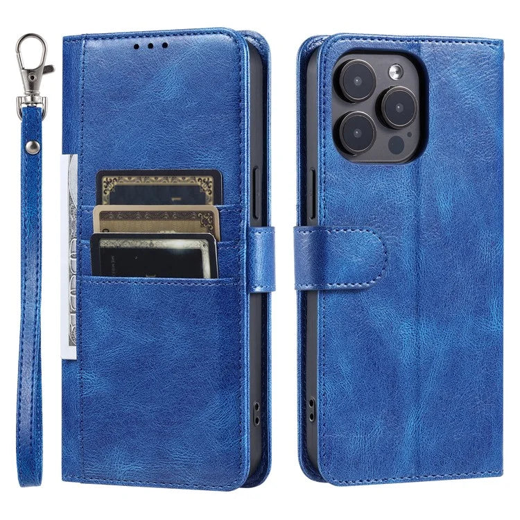 013 Style For iPhone 16 Pro Max Case PU Leather Anti-Fall Phone Cover with 6 Card Slots