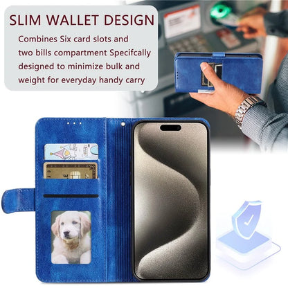 013 Style For iPhone 16 Pro Max Case PU Leather Anti-Fall Phone Cover with 6 Card Slots