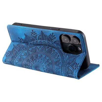 For iPhone 16 Pro Case Imprinted Mandala Leather Magnetic Closure Phone Cover