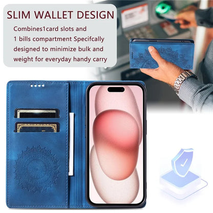 For iPhone 16 Pro Case Imprinted Mandala Leather Magnetic Closure Phone Cover