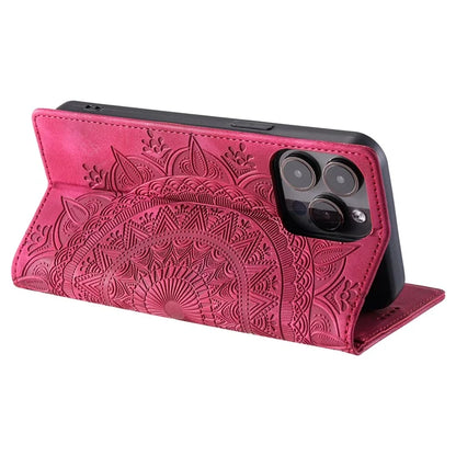 For iPhone 16 Pro Case Imprinted Mandala Leather Magnetic Closure Phone Cover