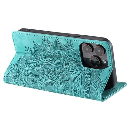 For iPhone 16 Pro Case Imprinted Mandala Leather Magnetic Closure Phone Cover