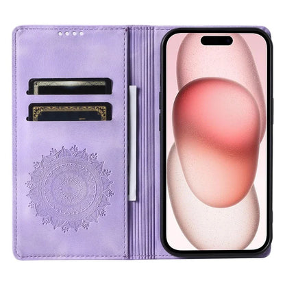 For iPhone 16 Pro Case Imprinted Mandala Leather Magnetic Closure Phone Cover