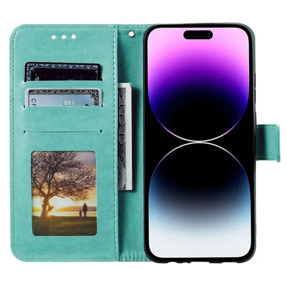 For iPhone 16 Pro Max Stand Case Imprinted Totem PU Leather Wallet Phone Cover