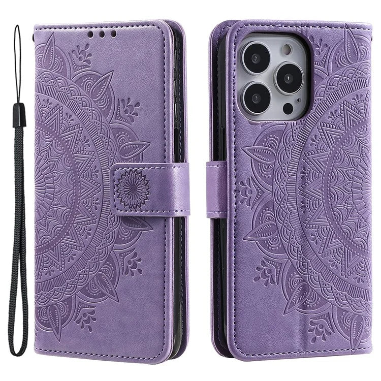 For iPhone 16 Pro Max Stand Case Imprinted Totem PU Leather Wallet Phone Cover