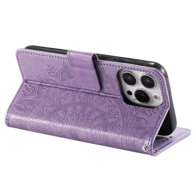 For iPhone 16 Pro Max Stand Case Imprinted Totem PU Leather Wallet Phone Cover