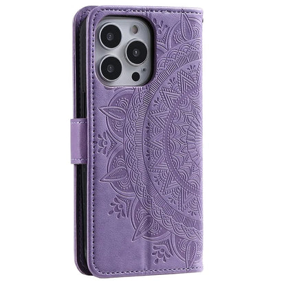For iPhone 16 Pro Max Stand Case Imprinted Totem PU Leather Wallet Phone Cover