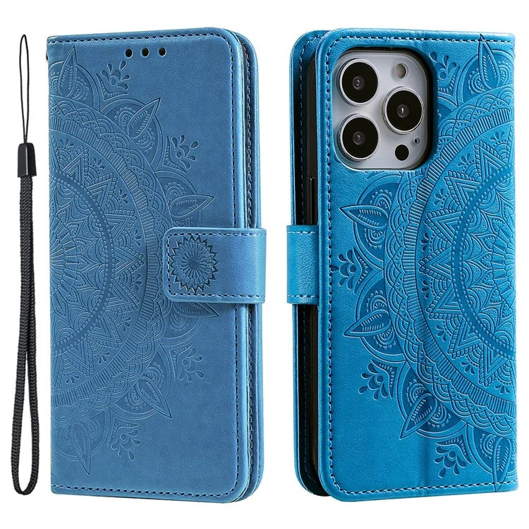 For iPhone 16 Pro Max Stand Case Imprinted Totem PU Leather Wallet Phone Cover