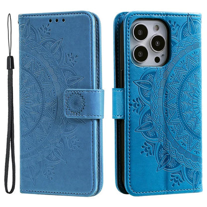 For iPhone 16 Pro Max Stand Case Imprinted Totem PU Leather Wallet Phone Cover