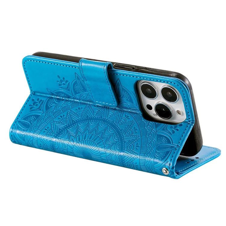 For iPhone 16 Pro Max Stand Case Imprinted Totem PU Leather Wallet Phone Cover