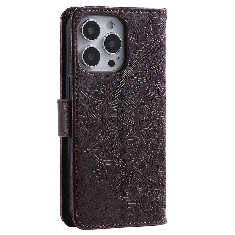 For iPhone 16 Pro Max Stand Case Imprinted Totem PU Leather Wallet Phone Cover
