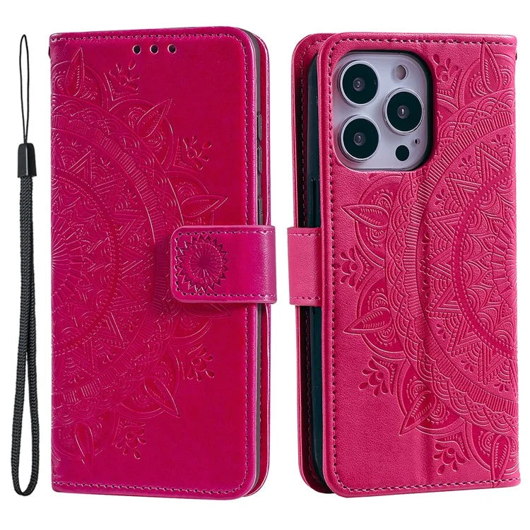 For iPhone 16 Pro Max Stand Case Imprinted Totem PU Leather Wallet Phone Cover