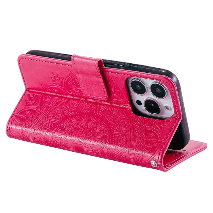 For iPhone 16 Pro Max Stand Case Imprinted Totem PU Leather Wallet Phone Cover