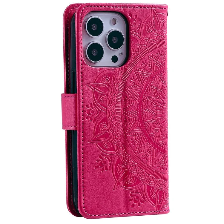 For iPhone 16 Pro Max Stand Case Imprinted Totem PU Leather Wallet Phone Cover