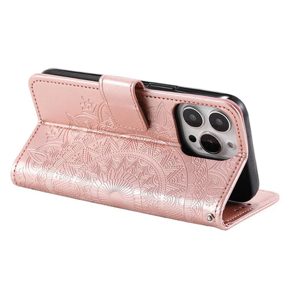 For iPhone 16 Pro Max Stand Case Imprinted Totem PU Leather Wallet Phone Cover