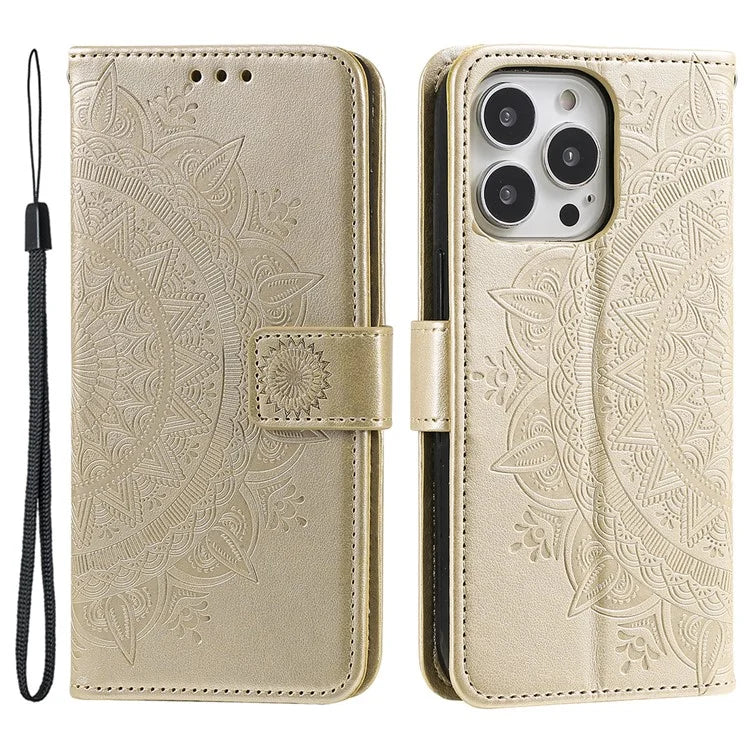 For iPhone 16 Pro Max Stand Case Imprinted Totem PU Leather Wallet Phone Cover