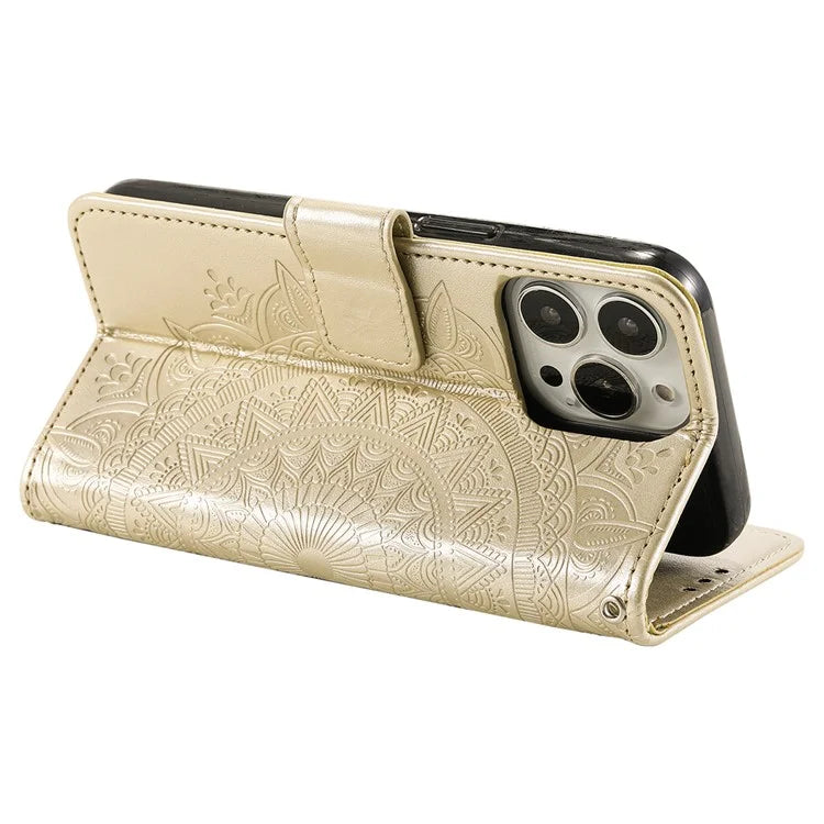 For iPhone 16 Pro Max Stand Case Imprinted Totem PU Leather Wallet Phone Cover