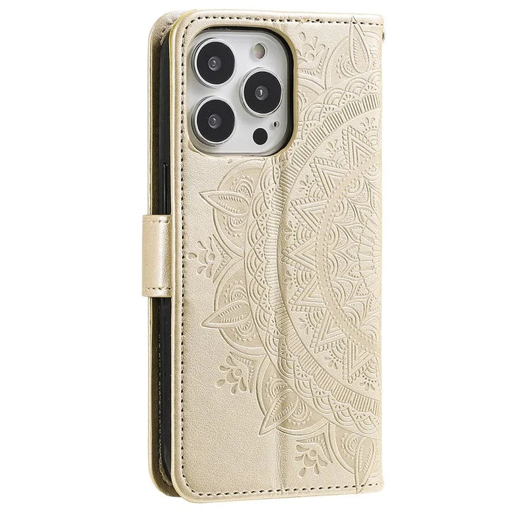 For iPhone 16 Pro Max Stand Case Imprinted Totem PU Leather Wallet Phone Cover