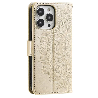 For iPhone 16 Pro Max Stand Case Imprinted Totem PU Leather Wallet Phone Cover