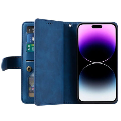 For iPhone 16 Pro Max Case Zipper Pocket 9 Card Slots PU Leather Phone Cover